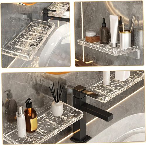 Veemoon 2pcs Bathroom Transparent Wall Shelves Vanity Shelf Bathroom Wall Storage Organizer Floating Corner Shelves Bathroom Storage Rack Shelf Organizer Wall Floating Shelf for Wall