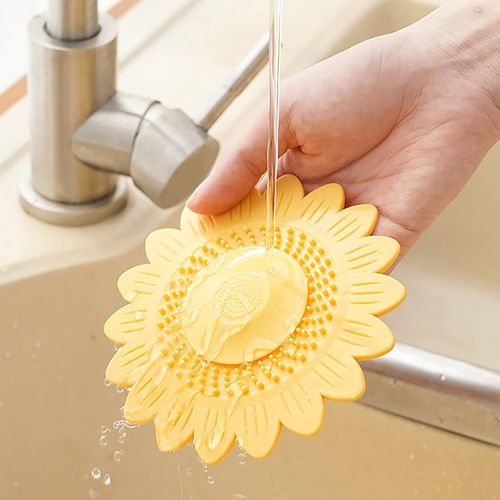 Sunflower-shaped silicone floor drain sink mat – anti-odor, anti-clog, and hair-filtering.