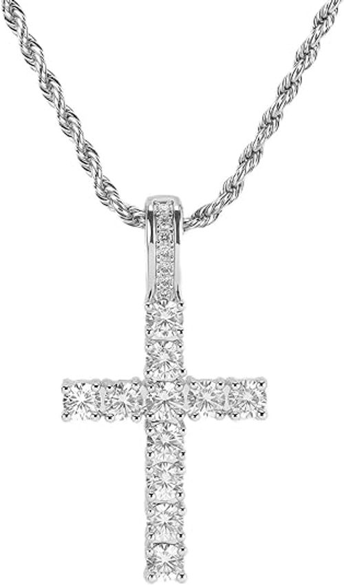 Vintage-style cross pendant necklace with micro-set cubic zirconia