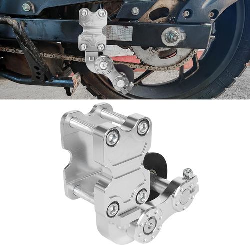 Universal Motorcycle CNC Aluminum Chain Adjuster Tensioner - Automatic Roller Tool for Motocross, Chopper, ATV & Dirt Bike (Silver)