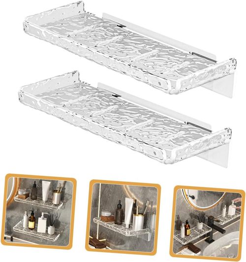 Veemoon 2pcs Bathroom Transparent Wall Shelves Vanity Shelf Bathroom Wall Storage Organizer Floating Corner Shelves Bathroom Storage Rack Shelf Organizer Wall Floating Shelf for Wall