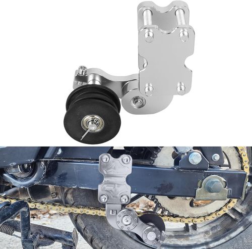 Universal Motorcycle CNC Aluminum Chain Adjuster Tensioner - Automatic Roller Tool for Motocross, Chopper, ATV & Dirt Bike (Silver)