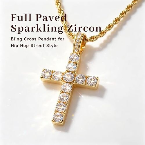 Vintage-style cross pendant necklace with micro-set cubic zirconia