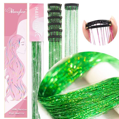 12-Piece Clip-in Hair Extensions with Laser Gold Tinsel and Metallic Shimmer