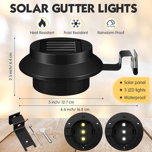 Yinder 1 Pcs Gutter Light Solar Powered, Outdoor Fence Light, Black