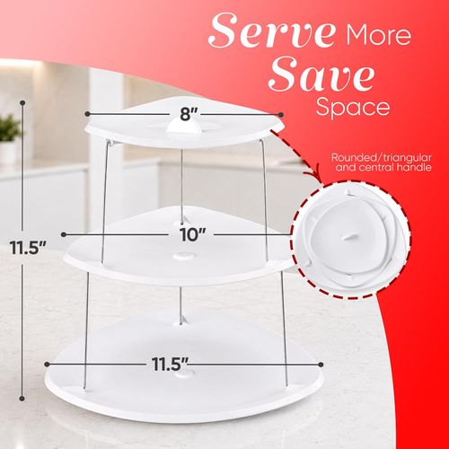 Collapsible Party Tray 3 Tier Party Tray Decorative Design Folds, Minimal Storage an Elegant Serving Tray, Dessert Stand Plastic Stainless Steel for Sandwiches Cake Sliced Cheese and Fruits