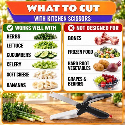 2 in 1 Kitchen Scissors for Food, Cutting Board Scissors with Safety Lock