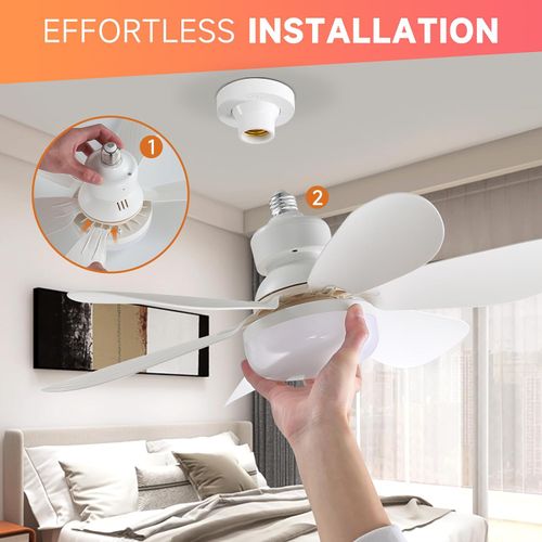 Dimmable Screw in Fan and Light Combo, Ceiling Fans with Bulb Lights and Remote Wireless for Garage, Kitchen, Bedroom, Balcony, Living Room, Store, Laundry