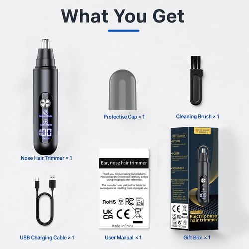 Peculiarity Electric Nose Hair Trimmer, LED Display, 2-Speed Control, Gentle and Turbo Mode, USB Rechargeable, Washable Head