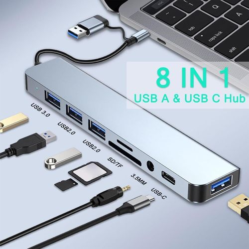 8-in-1 USB 3.0 Type-C Docking Station with TF SD Card Reader for Laptops – Multi-Port Hub