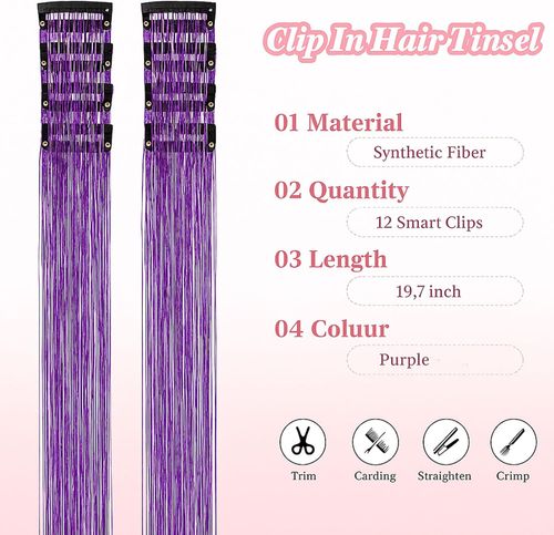 12-Piece Clip-in Hair Extensions with Laser Gold Tinsel and Metallic Shimmer