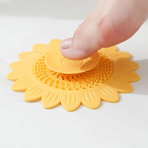 Sunflower-shaped silicone floor drain sink mat – anti-odor, anti-clog, and hair-filtering.