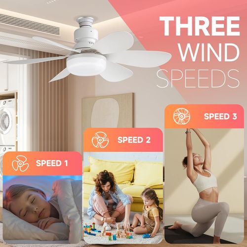 Dimmable Screw in Fan and Light Combo, Ceiling Fans with Bulb Lights and Remote Wireless for Garage, Kitchen, Bedroom, Balcony, Living Room, Store, Laundry