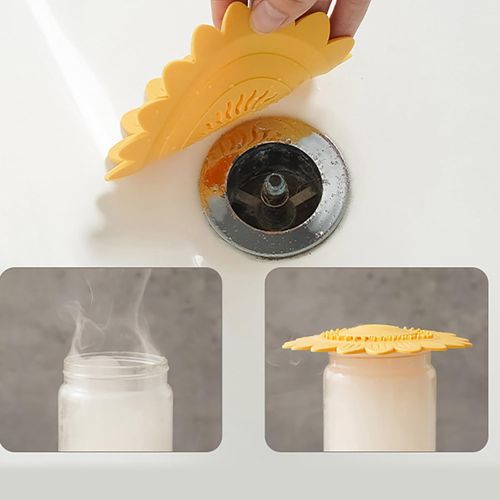 Sunflower-shaped silicone floor drain sink mat – anti-odor, anti-clog, and hair-filtering.