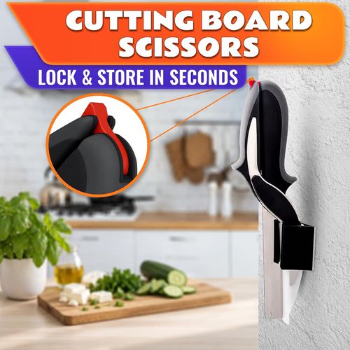 2 in 1 Kitchen Scissors for Food, Cutting Board Scissors with Safety Lock