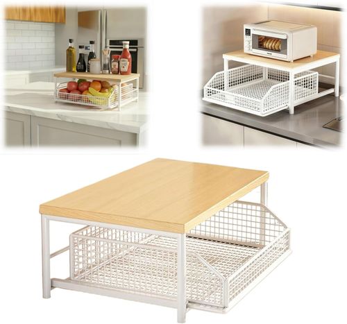 Microwave Oven Rack – Kitchen Countertop Stand, Raised Shelf, Spice Rack, and Tabletop Organizer