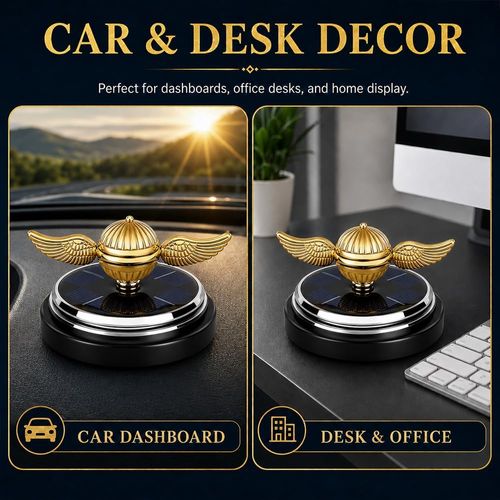 Solar Car Air Freshener Diffuser, Odor Eliminator for Vehicle Scenting Device, Long Lasting Scent for Auto, Automotive Accessories Interior Scent Diffuser (gold)