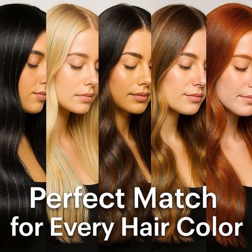 12-Piece Clip-in Hair Extensions with Laser Gold Tinsel and Metallic Shimmer