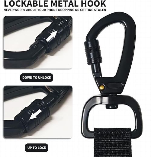 High-strength, multi-purpose retractable tether with auto-recoil and locking carabiner—anti-loss accessory for mobile phones.
