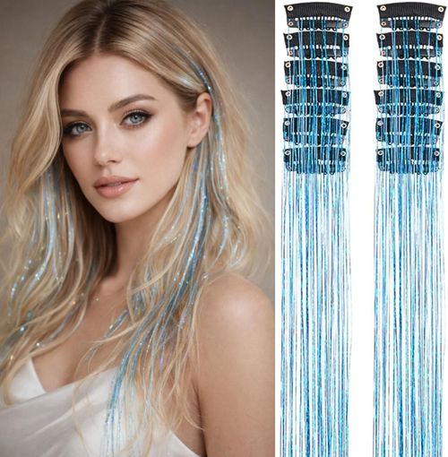 12-Piece Clip-in Hair Extensions with Laser Gold Tinsel and Metallic Shimmer