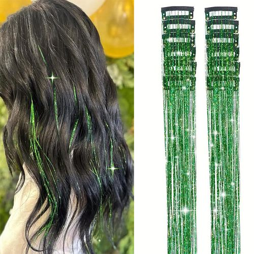 12-Piece Clip-in Hair Extensions with Laser Gold Tinsel and Metallic Shimmer
