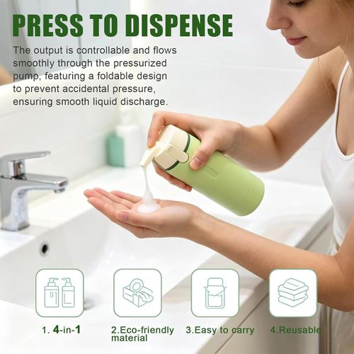 4 in 1 Travel Dispenser Bottle with Cleaning Brush,4 Pack 30ml Leak Proof Refillable Travel Size Toiletries Containers for Shampoo Conditioner,Portable Travel Bottles Set for Vacation Camping & Gym