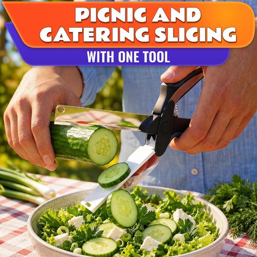 2 in 1 Kitchen Scissors for Food, Cutting Board Scissors with Safety Lock
