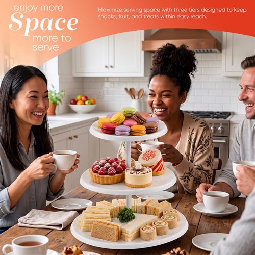 Collapsible Party Tray 3 Tier Party Tray Decorative Design Folds, Minimal Storage an Elegant Serving Tray, Dessert Stand Plastic Stainless Steel for Sandwiches Cake Sliced Cheese and Fruits
