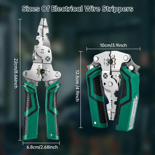 Multifunctional electrician's tool: foldable wire stripper, cutter, and crimper.