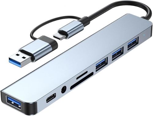 8-in-1 USB 3.0 Type-C Docking Station with TF SD Card Reader for Laptops – Multi-Port Hub