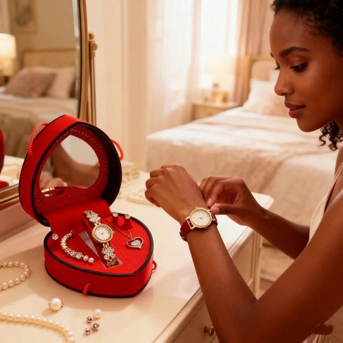 Heart Shaped Butterfly & Crystal Watch Jewelry Set