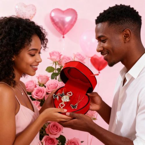 Heart Shaped Butterfly & Crystal Watch Jewelry Set