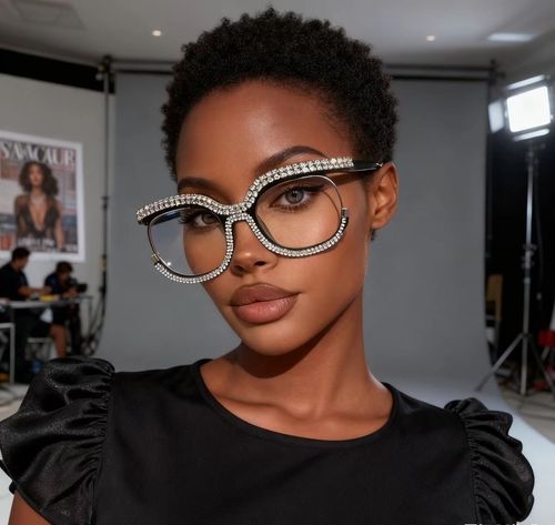 Black Oversized Rhinestone Sunglasses  Glam Statement Shades