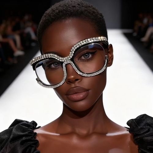 Black Oversized Rhinestone Sunglasses  Glam Statement Shades