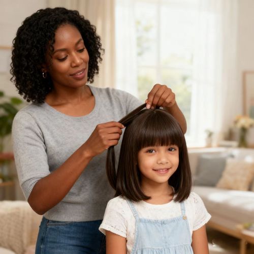 Classic Black Medium-Length Bob Wig with Bangs