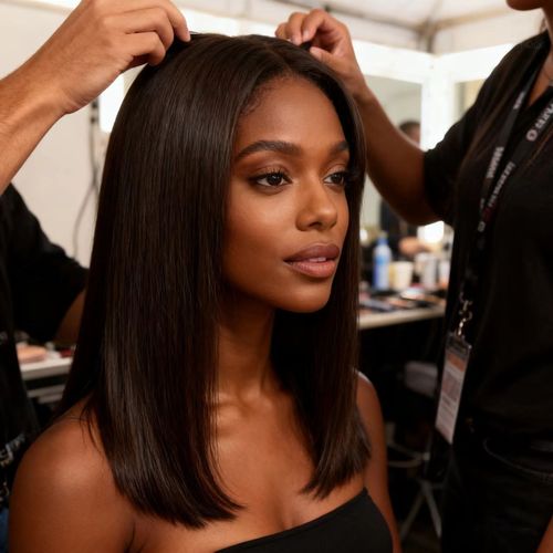 Classic Black Medium-Length Bob Wig with Bangs