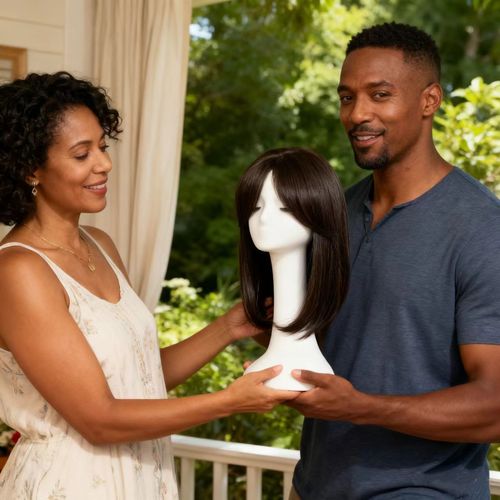 Classic Black Medium-Length Bob Wig with Bangs