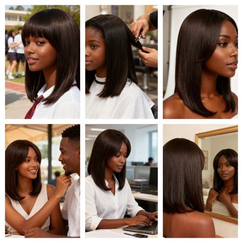 Classic Black Medium-Length Bob Wig with Bangs