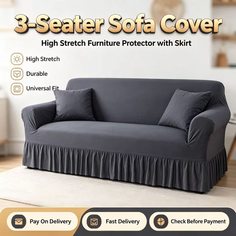 🛋️ Hot Sale | Dark Grey 1 Piece Loveseat Slipcover, High Stretch Durable Furniture Protector with Skirt, Universal Country Style Couch Cover | COD Free Shipping