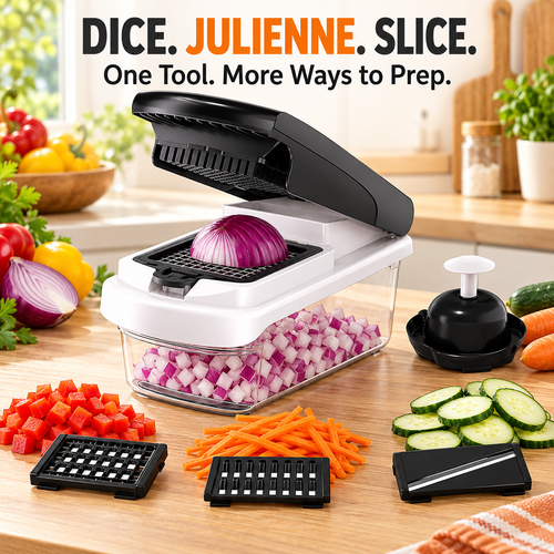 15-in-1 Vegetable Chopper — Food Cutter with 8 Blades and Container for Kitchen Use.
