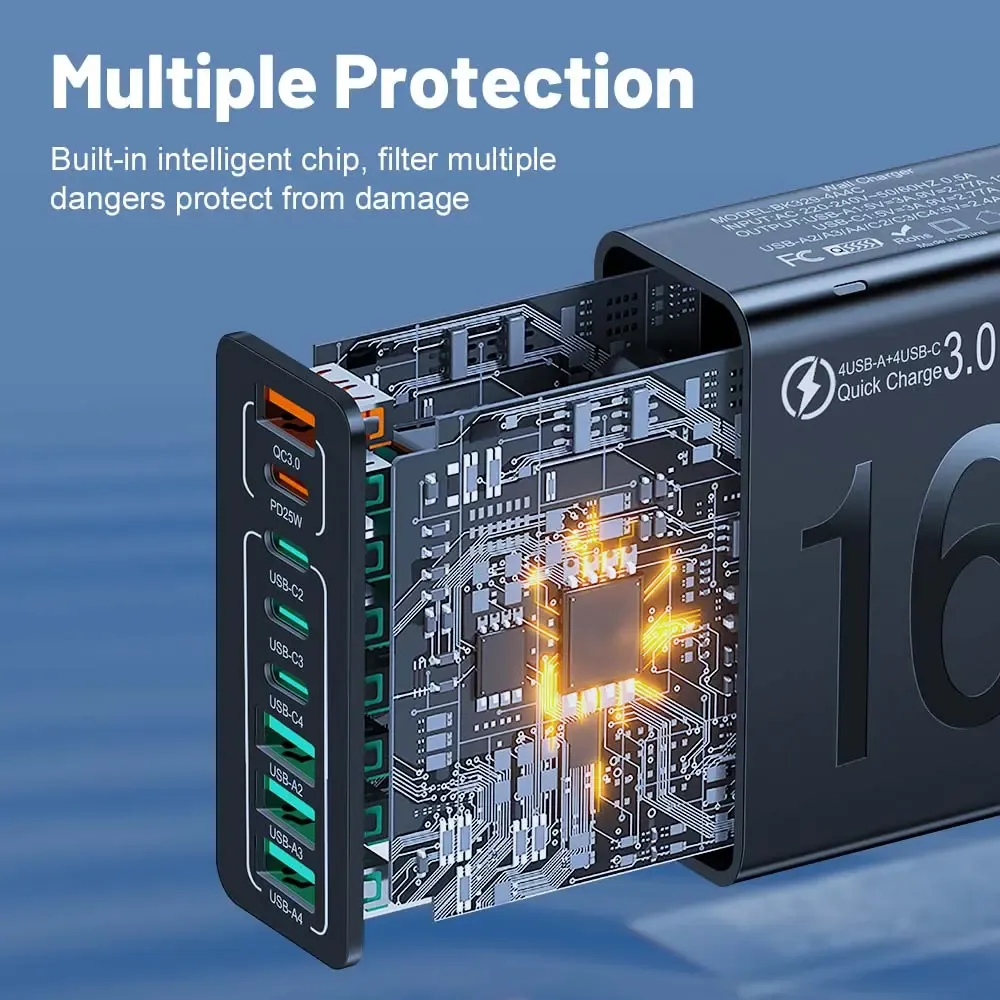 8 Port Fast USB Charger Kenya Multi Device Charging Station with PD25W and QC3 Fast Charging