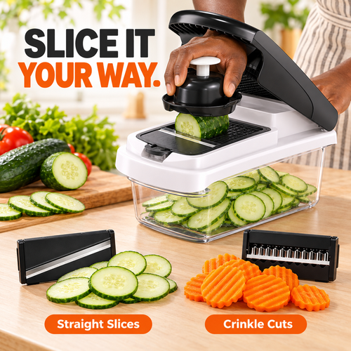 15-in-1 Vegetable Chopper — Food Cutter with 8 Blades and Container for Kitchen Use.