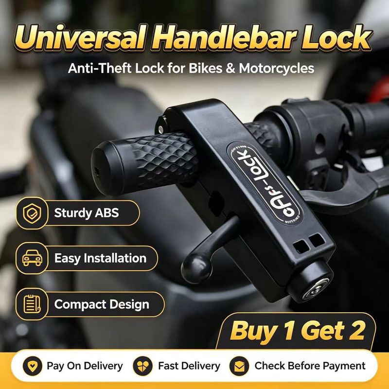 🔒 Buy 1 Get 2 Free | Universal Handlebar Lock, ABS Sturdy Anti-Theft Lock, Compact Snap-On Design for Bikes Motorcycles Commuting Travel | COD Free Shipping