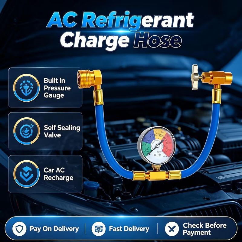🧰Target Pick | R134A AC Refrigerant Charge Hose Kit with Pressure Gauge One Half Inch Self Sealing Valve Can Car Air Conditioning Recharge Tool COD Free Shipping