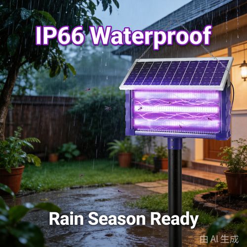 Solar Mosquito Killer Lamp, Outdoor IP66 Waterproof Bug Zapper with UV Light Attractant and High-Voltage Grid, Auto On at Dusk Off at Dawn, Solar Powered No Electricity Cost, Garden and Compound Protection