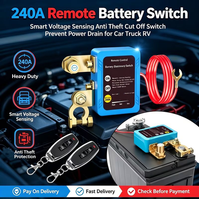 🔥Hot Item|240A Upgrade Remote Control Battery Disconnect Switch|Smart Voltage Sensing Anti Theft Battery Cut Off Switch Prevent Power Drain for Car Truck RV|COD Free Shipping