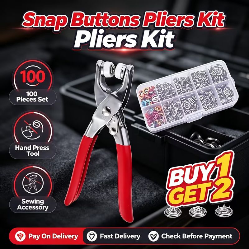🎁Buy 1 Get 2 Offer|100 Pieces Metal Snap Buttons with Fastener Pliers Kit|Invisible Color Metal Buckle Hand Press Pliers Sewing Accessories Set|COD Free Shipping