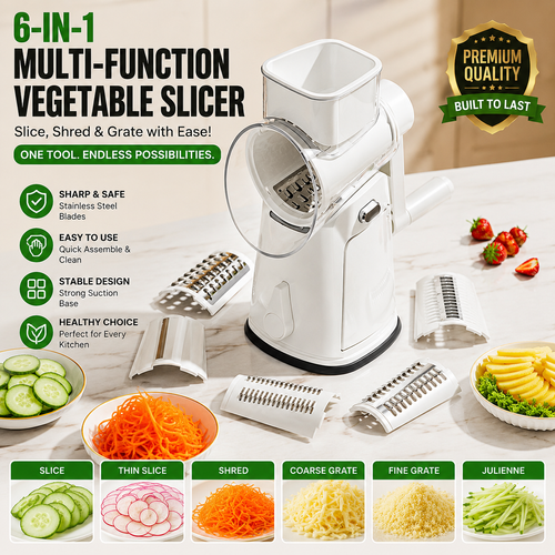 5 Blade Manual Rotary Vegetable Cutter with Suction Base Fast Vegetable Slicer and Grater for Kitchen