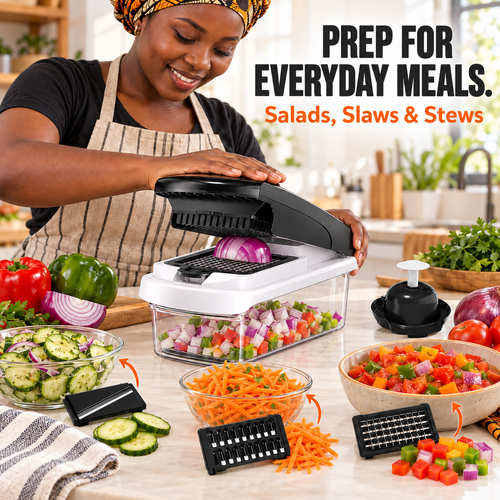 15-in-1 Vegetable Chopper — Food Cutter with 8 Blades and Container for Kitchen Use.