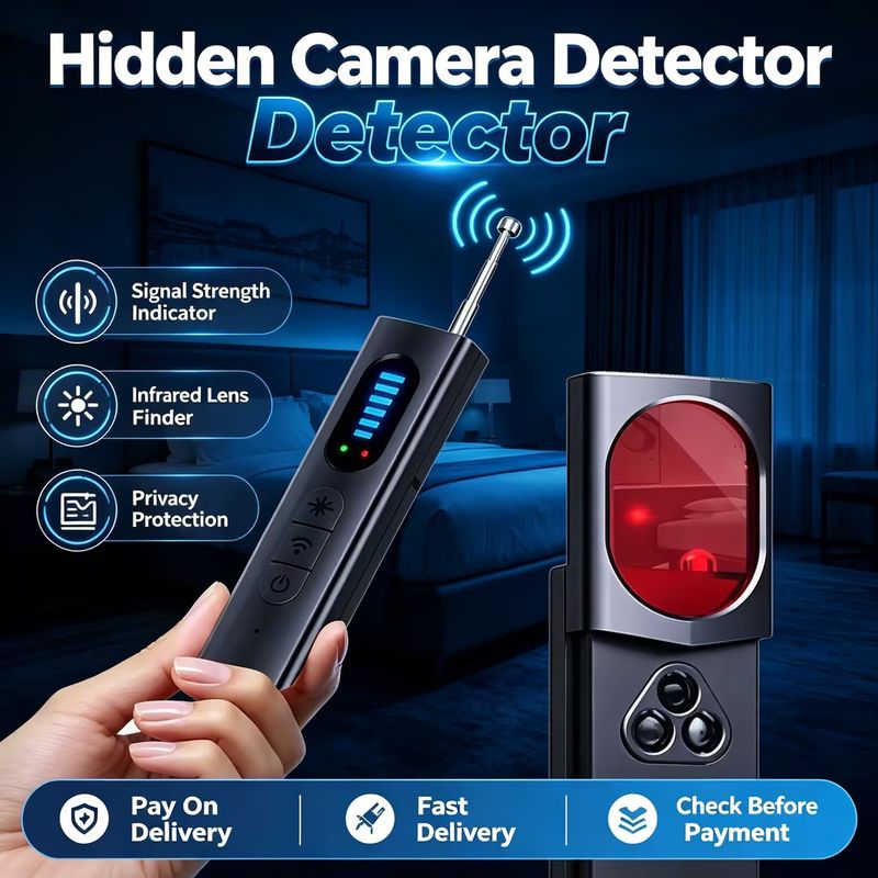 🛡️Privacy Essential | Hidden Camera Detector with Signal Strength Indicator Infrared Lens Finder Vibration Alarm Magnetic Field Scanner Anti Spy Bug Sweeper for Personal Privacy Protection | COD Free Shipping